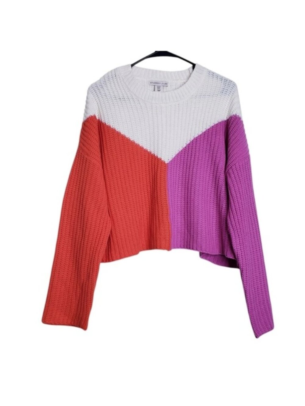 Sincerely Jules White Purple Orange Color Block Crop Sweater Women's Size XL